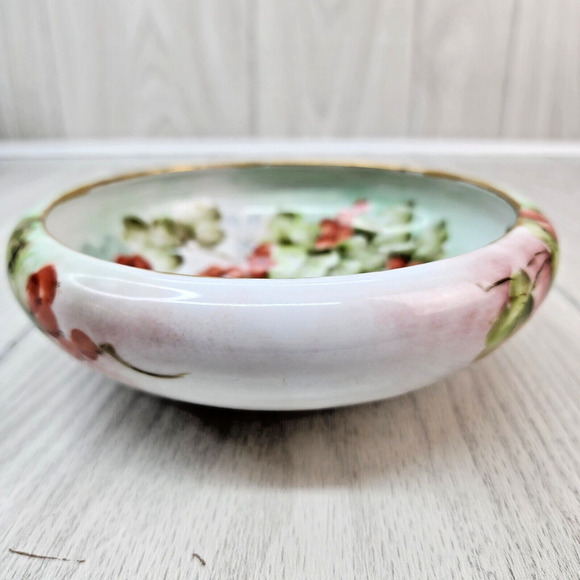 VTG Czech China Serving Bowl 6" Hand Painted Signed Grapes Leaves Gold Trim - Picture 3 of 10